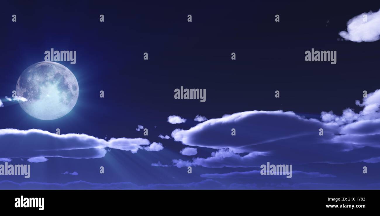 full moon at night night sky, illustration 3d render Stock Photo - Alamy