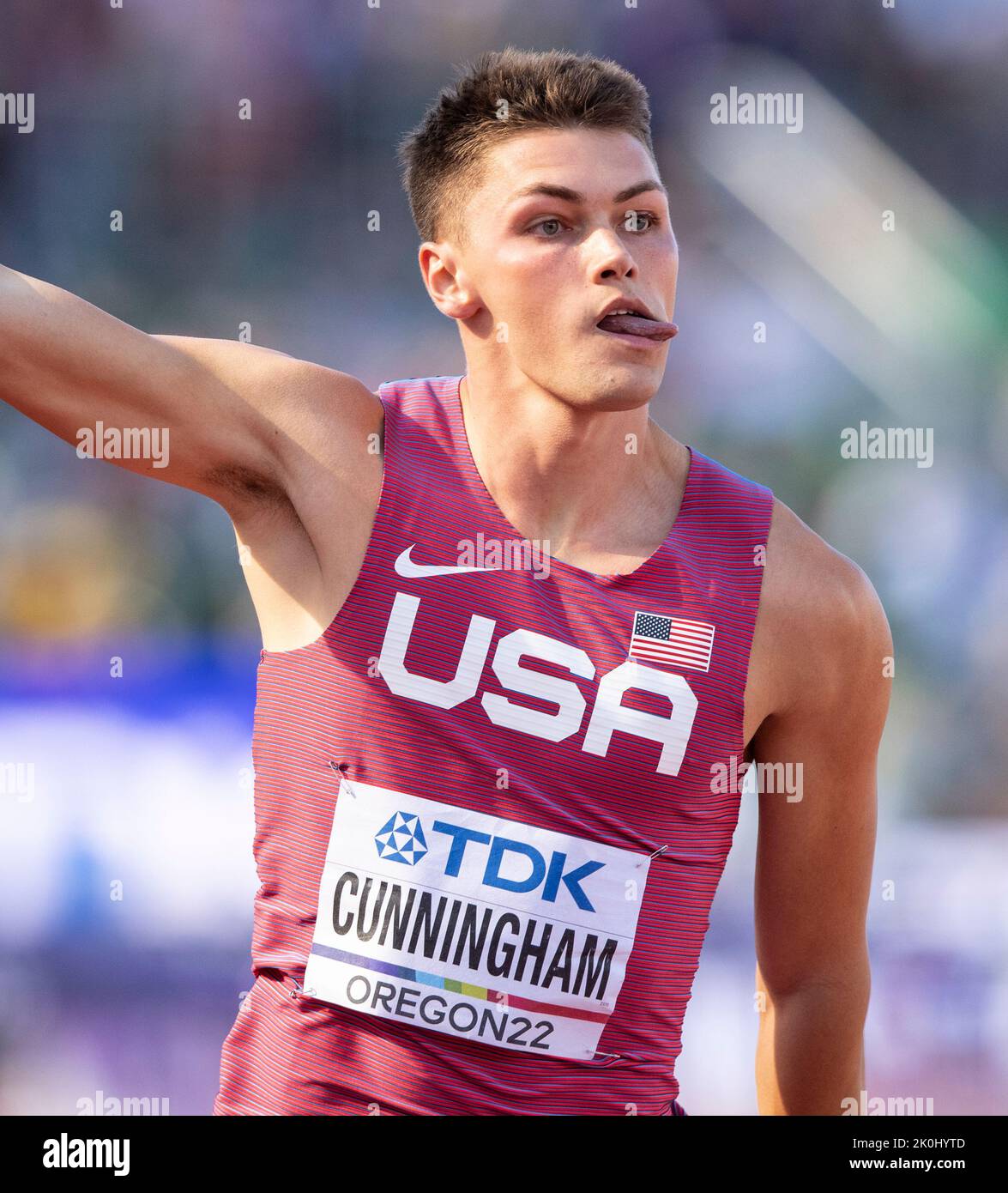 Trey Cunningham of the USA competing in the men’s 110m hurdles at the