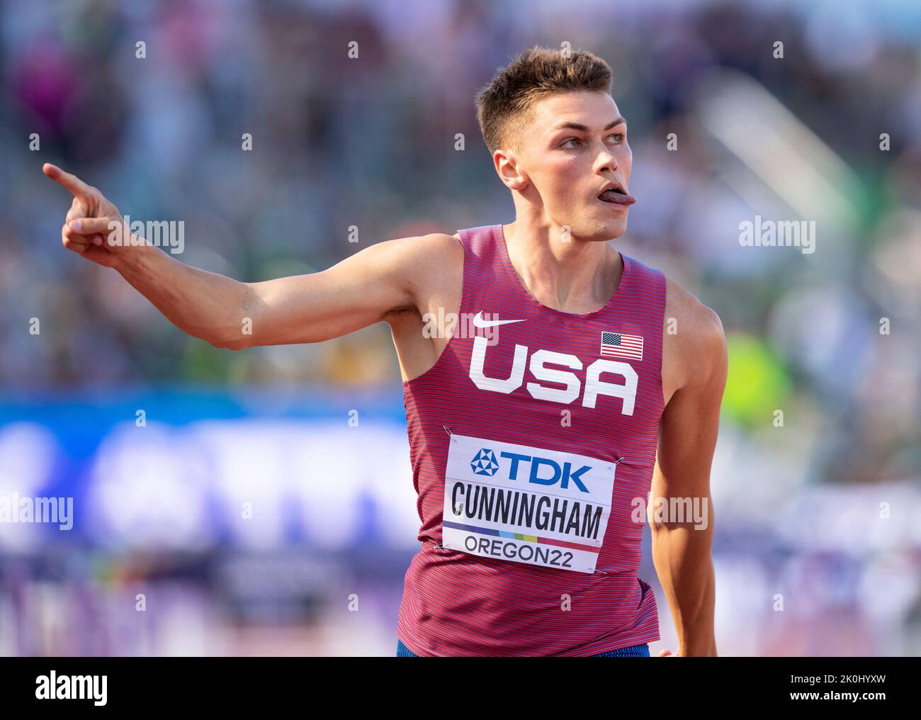 Trey Cunningham of the USA competing in the men’s 110m hurdles at the