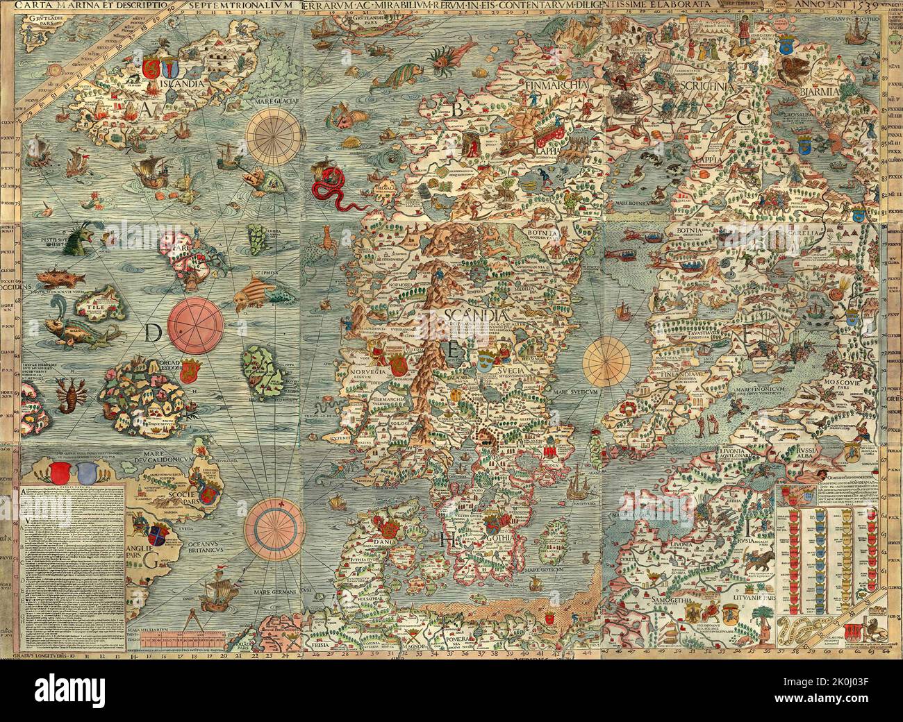 Ancient medieval map of northern europe 1539 stock photo alamy