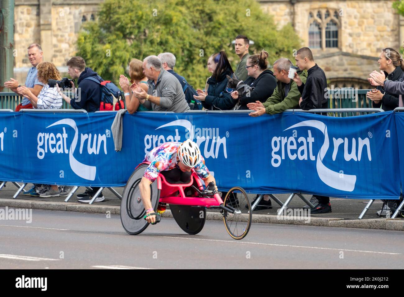 Wheelchair Elite competitor, Great North Run 2022 half marathon, in Gateshead, just after Wheelchair Elite competitor, Great North Run 2022 half marathon, in Gateshead, just after