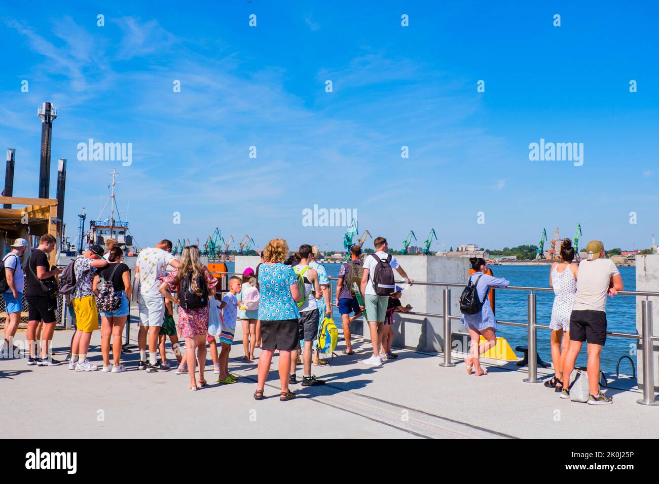 People waiting for the ferry, Smiltyne, Curonian Spit, Lithuania Stock Photo