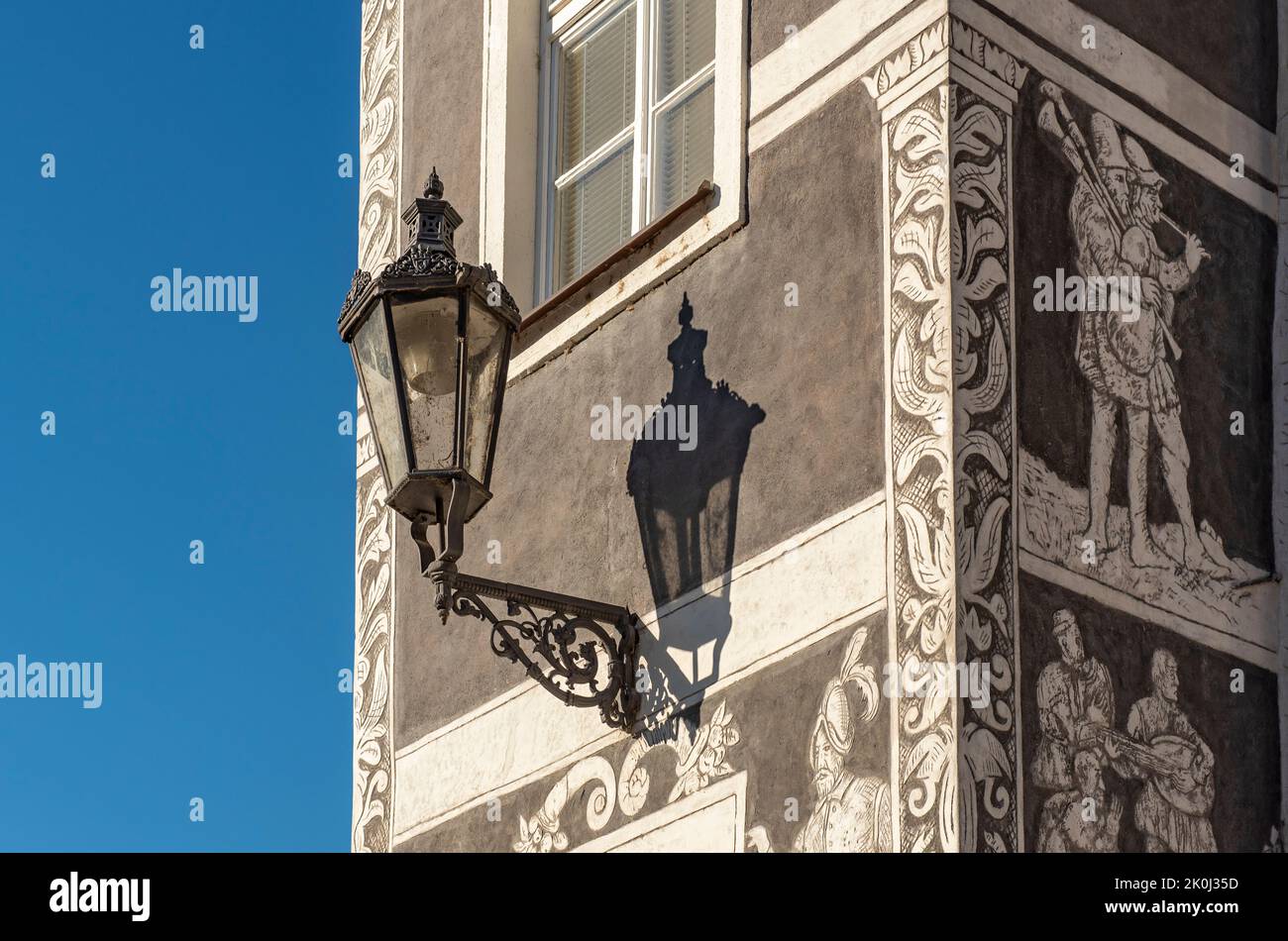 Street light on facade of Knights (U Rytiru) house, Mikulov, Czech Republic Stock Photo