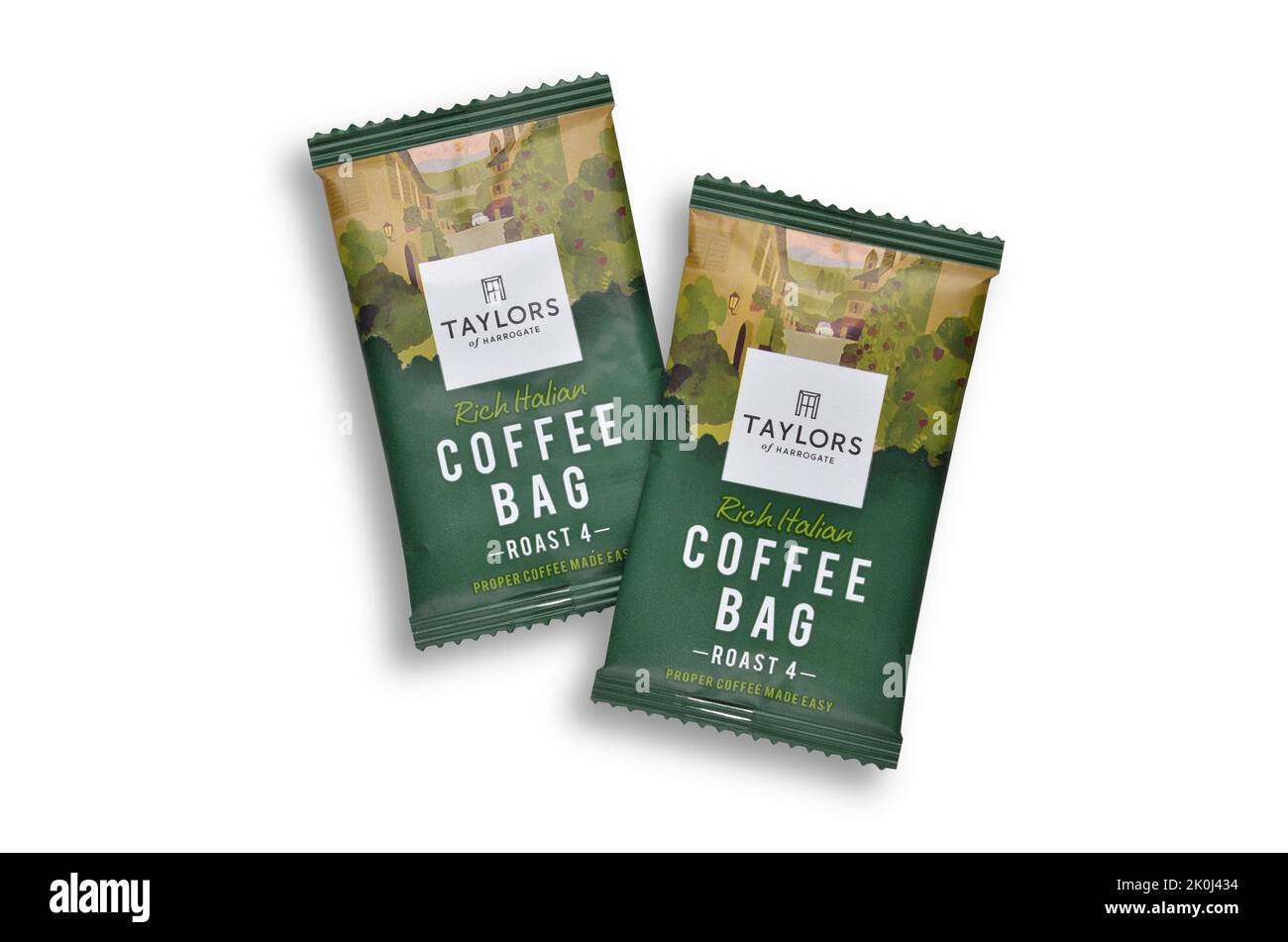 Two Taylors coffee bags in packets from above isolated on white cut out Stock Photo