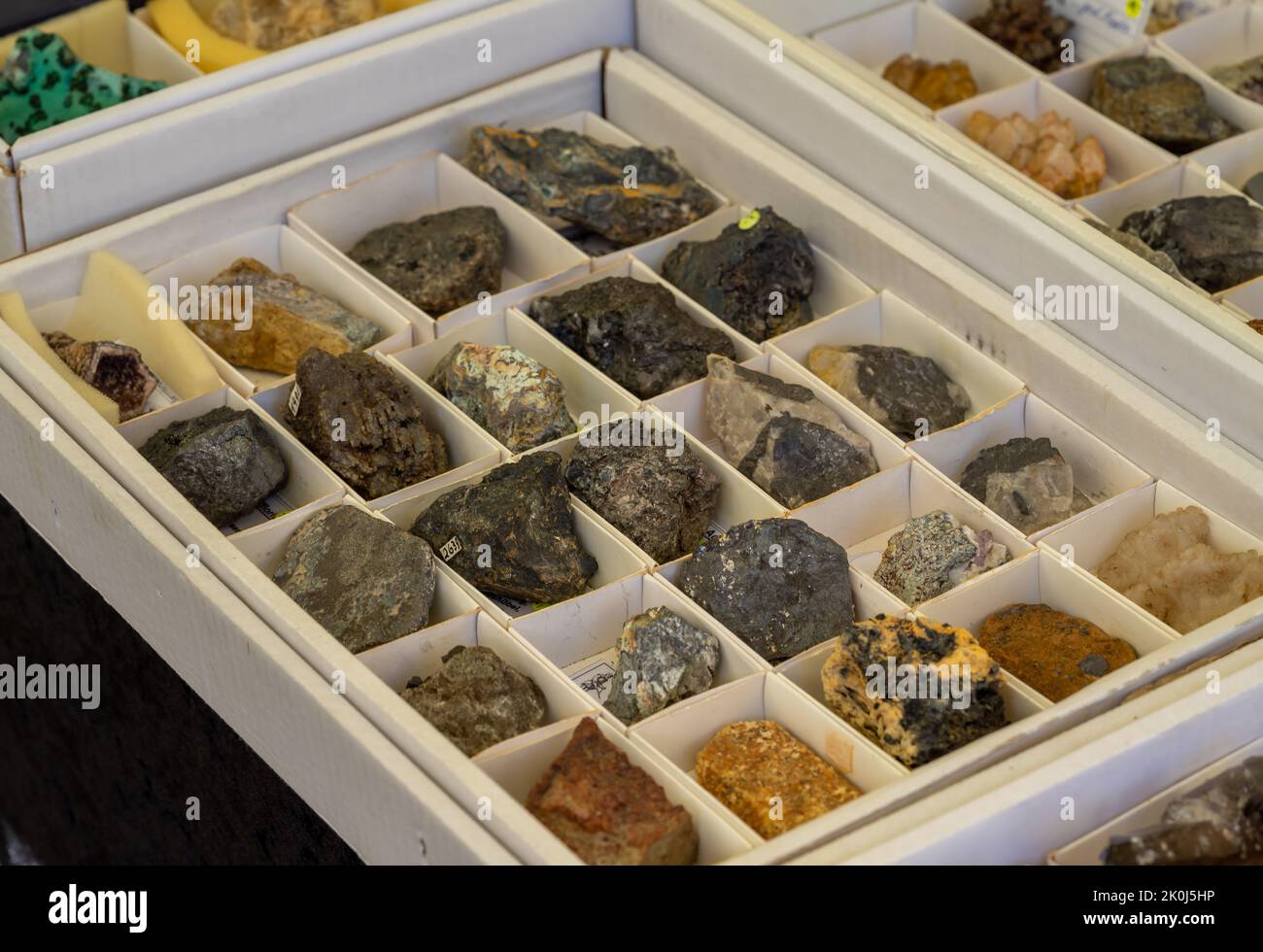 lots of small minerals gems rhinestones for sale Stock Photo