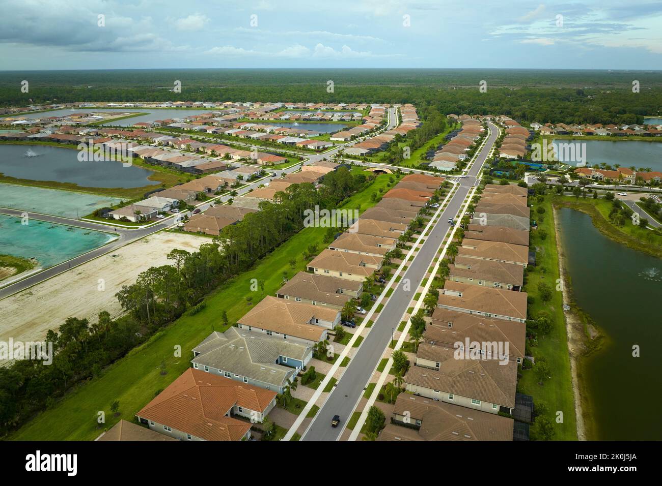 Aerial view of tightly packed homes in Florida closed living clubs