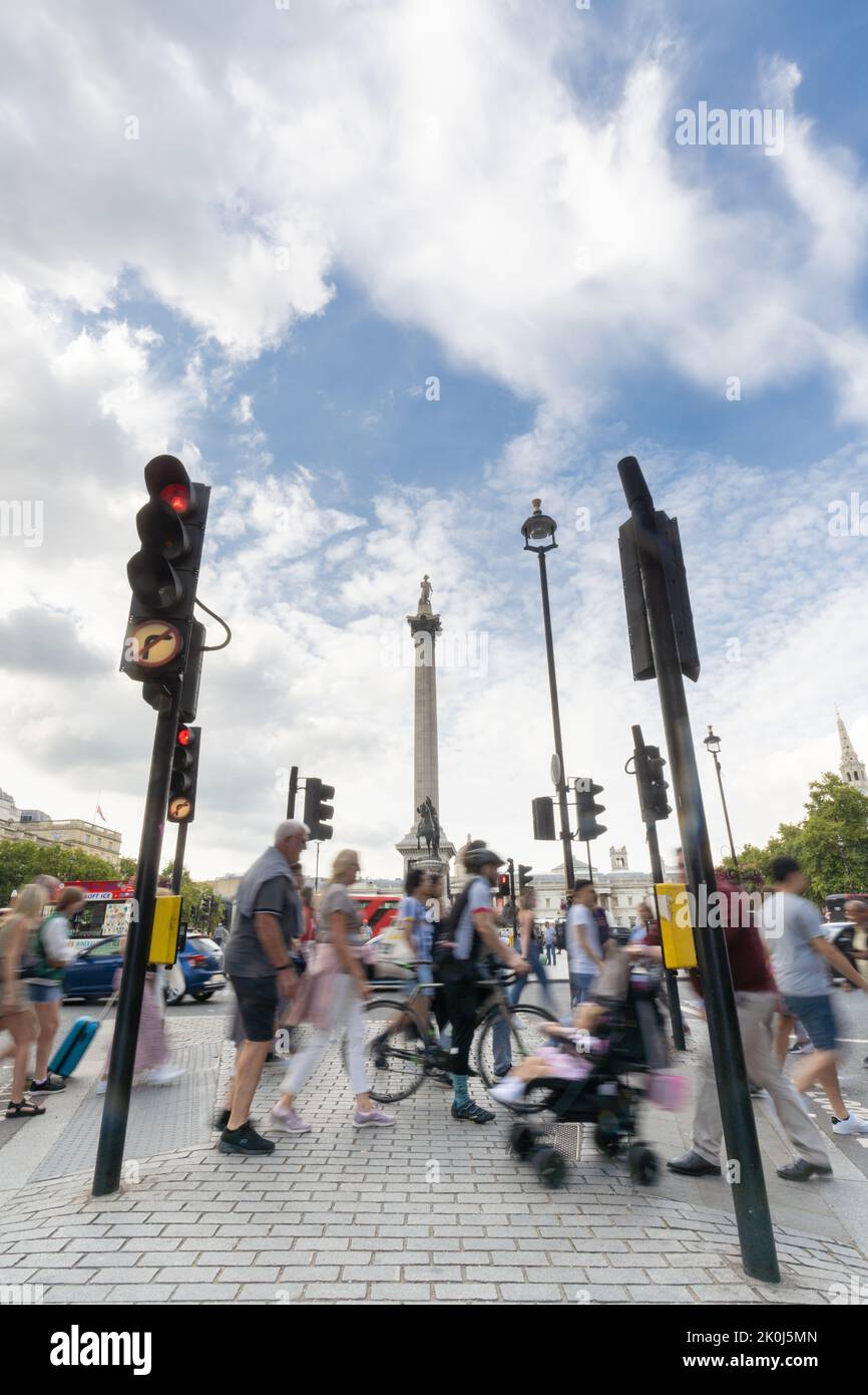 Traffic on Whitehall leading to Trafalgar Square, City of Westminster, Central London Stock Photo