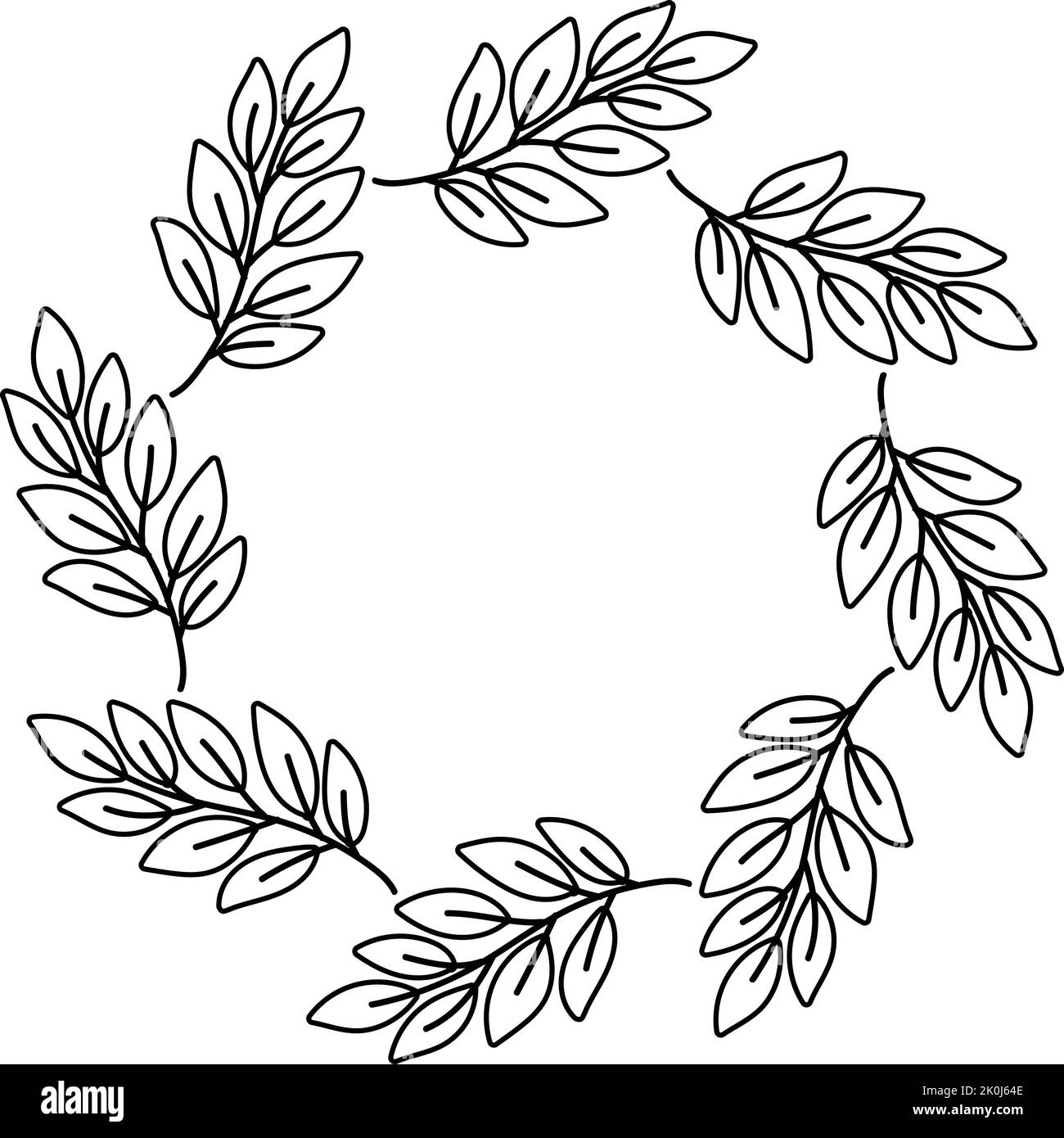 Hand Drawn leaf circle frame illustration isolated on background Stock