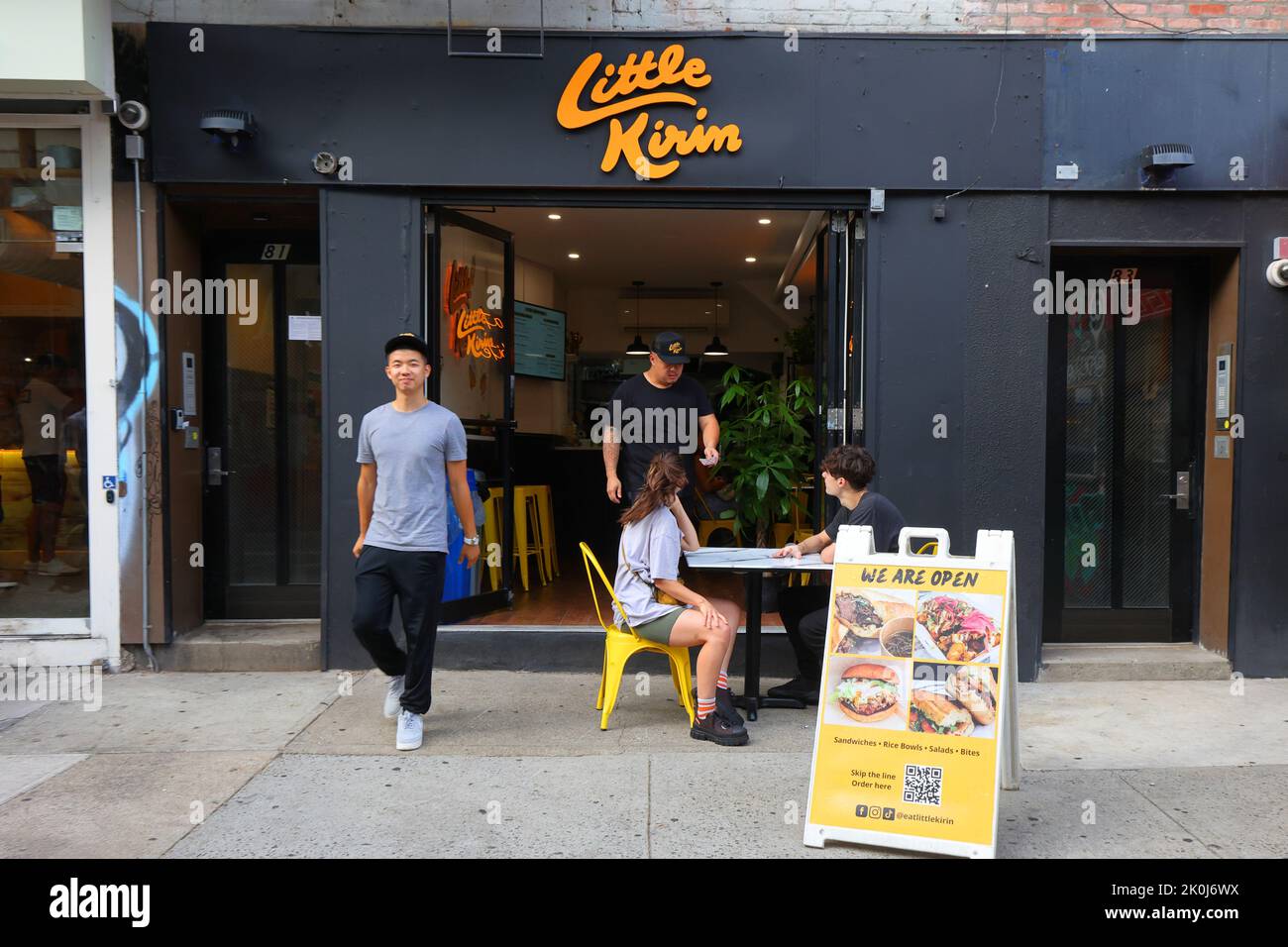 Little Kirin, 81 St Marks Pl, New York, NYC storefront photo of an Asian sandwich shop in Manhattan's East Village neighborhood. Stock Photo
