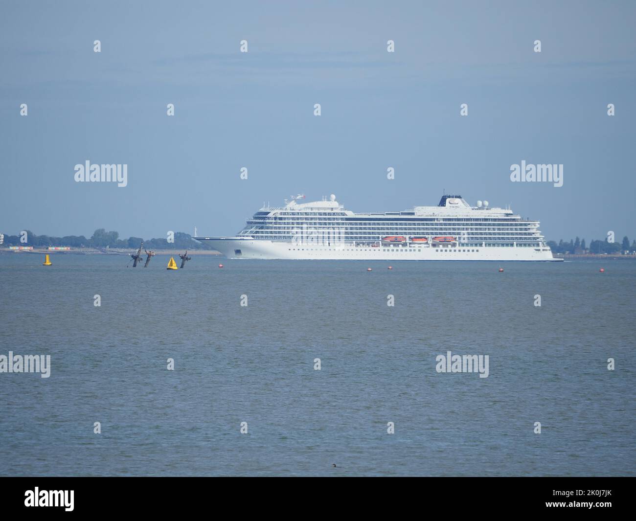Sheerness, Kent, UK. 12th Sep, 2022. The Viking Mars cruise ship seen passing Sheerness, Kent this morning. Pictured passing shipwreck SS Richard Montgomery. Credit: James Bell/Alamy Live News Stock Photo