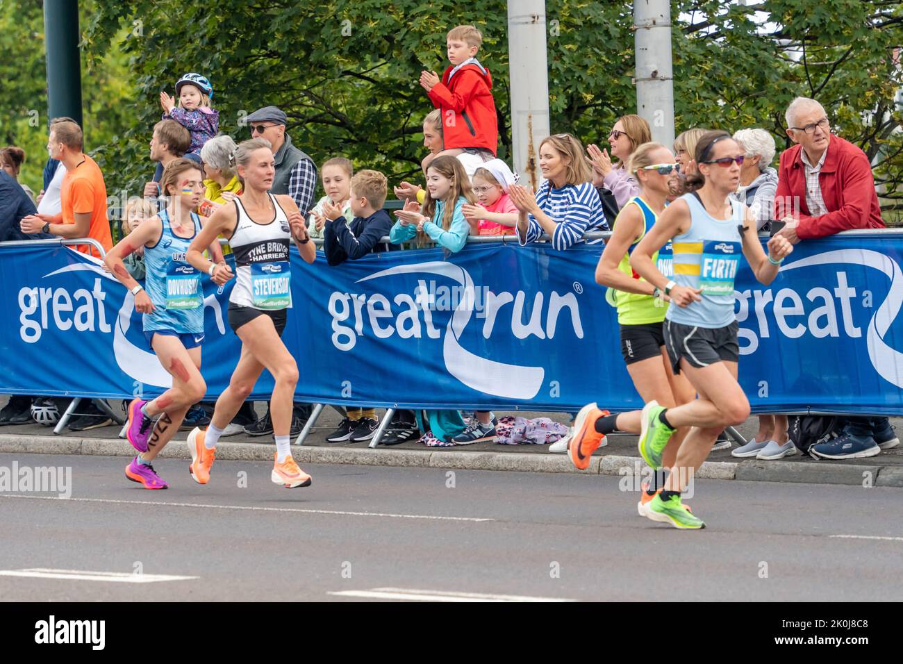 Elite Women competitors, Great North Run 2022 half marathon, in Gateshead, just after crossing Elite Women competitors, Great North Run 2022 half marathon, in Gateshead, just after crossing