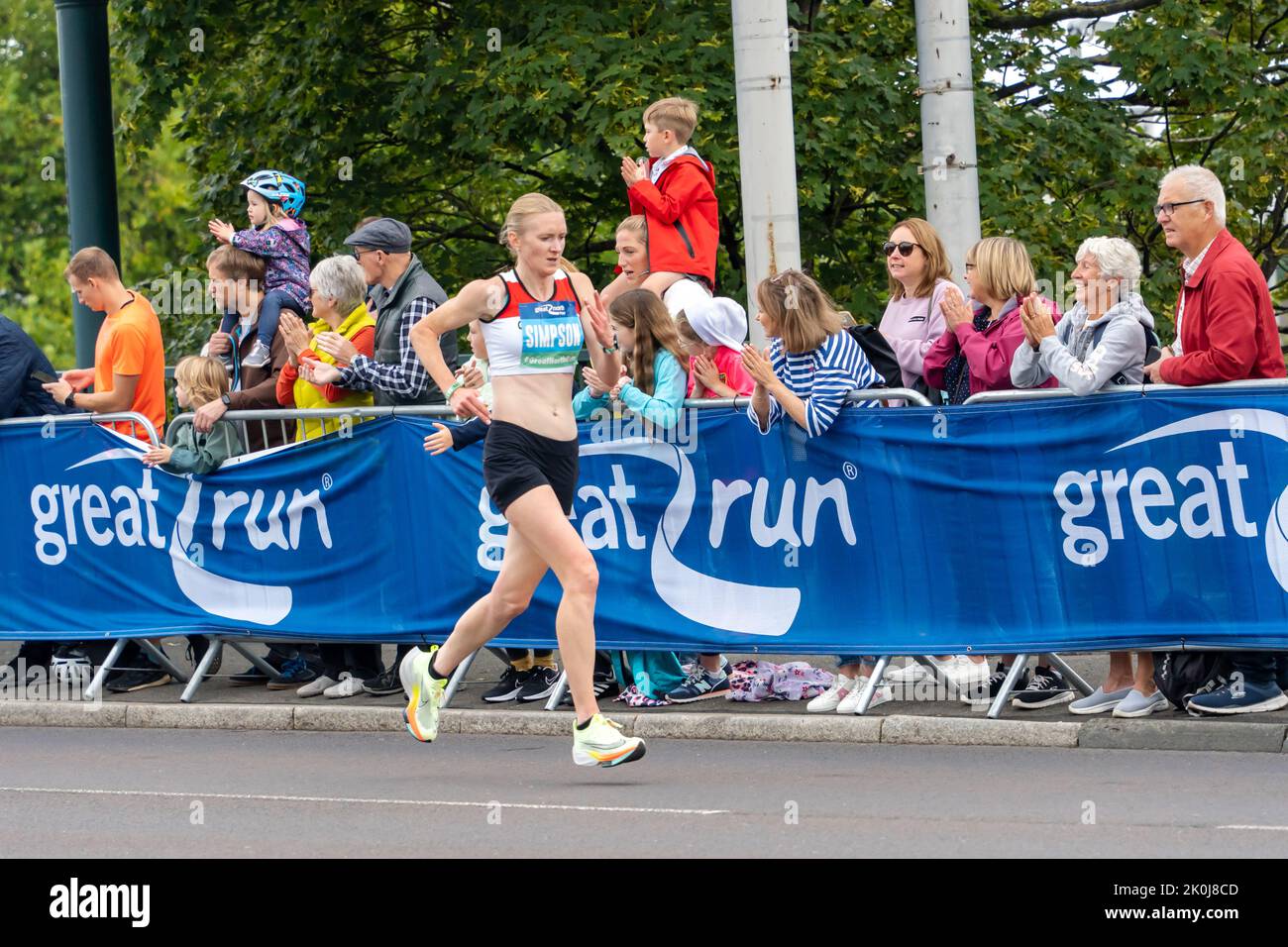 Elite Women competitor, Great North Run 2022 half marathon, in Gateshead, just after crossing Elite Women competitor, Great North Run 2022 half marathon, in Gateshead, just after crossing