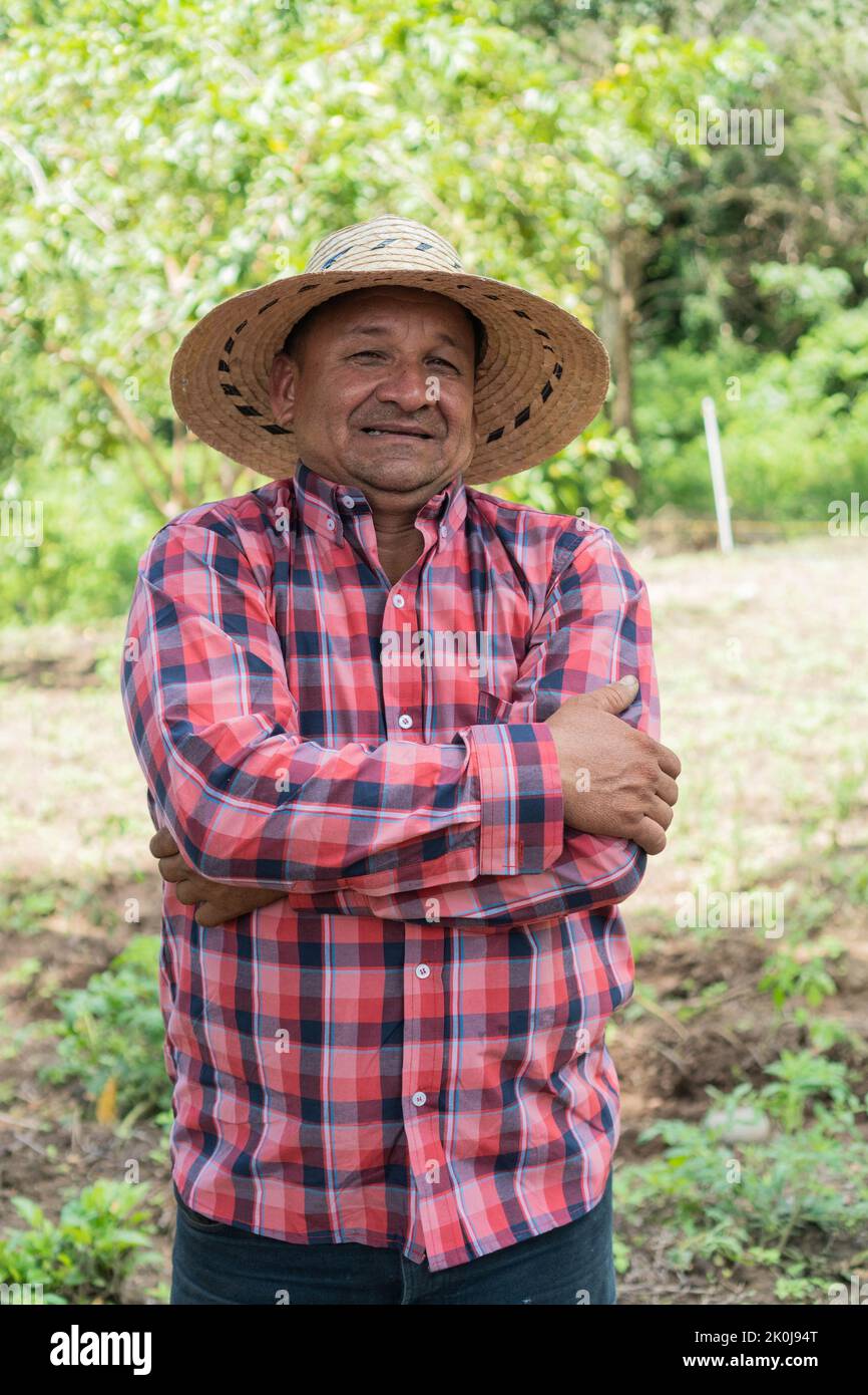 Portrait of Smiling Farmer standing in a crop Stock Photo - Alamy