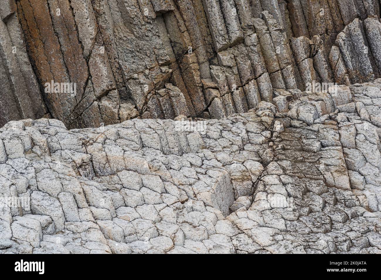 natural rock background, volcanic columnar jointed basalt Stock Photo