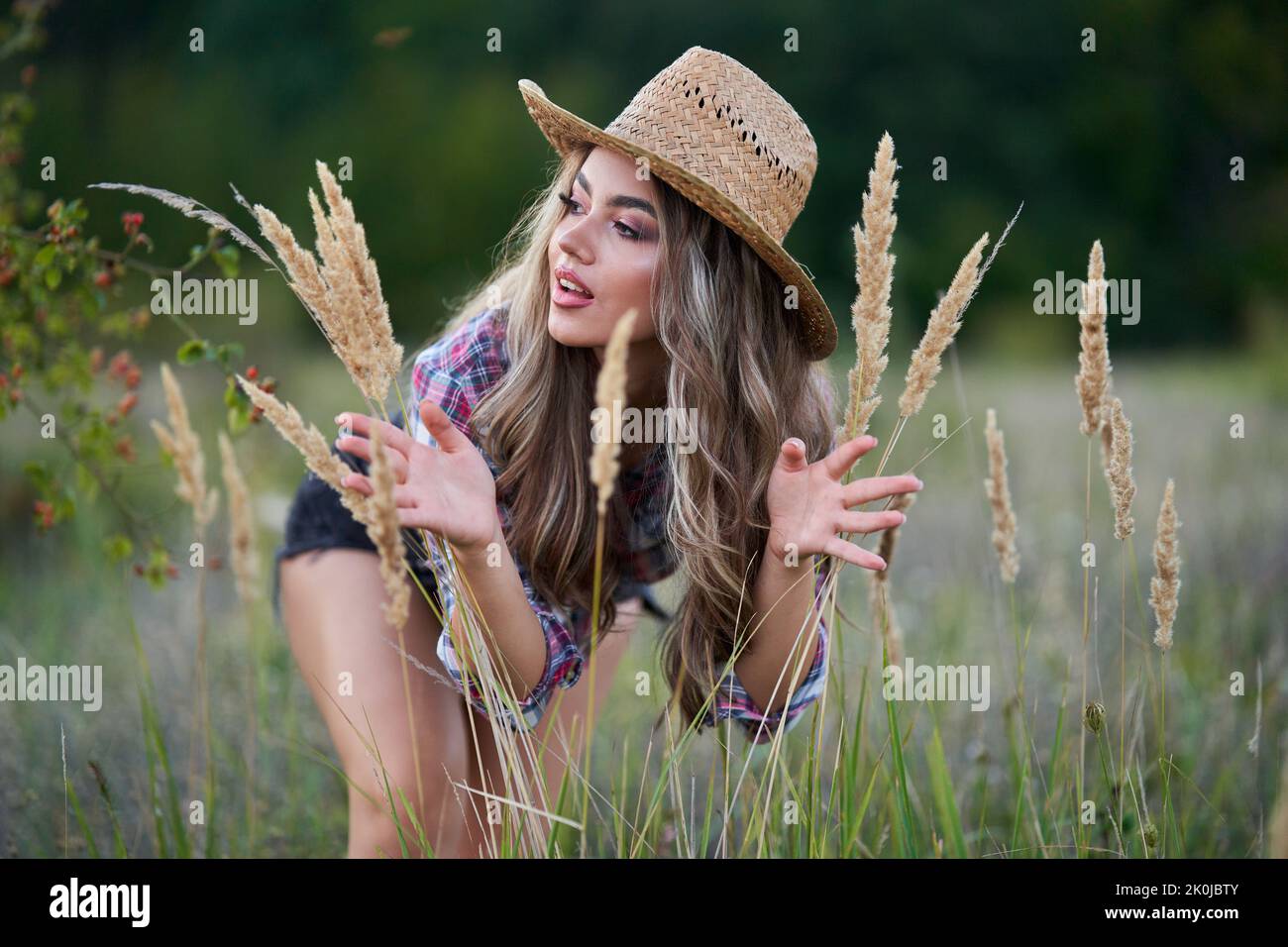 Beautiful Blond Woman Wearing Cowboy Outfit On Grey Stock Photo, Picture  and Royalty Free Image. Image 4825740.