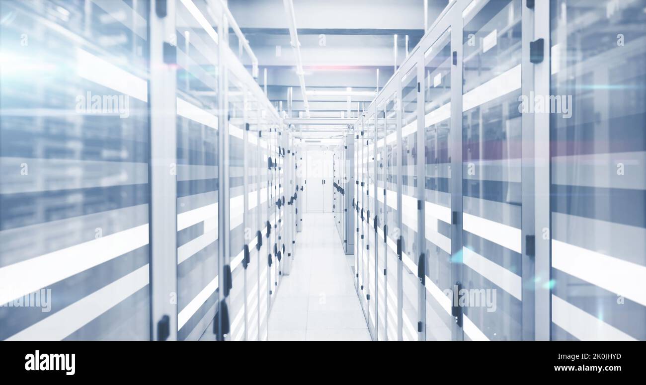Image of mathematical equations and data processing over computer servers Stock Photo