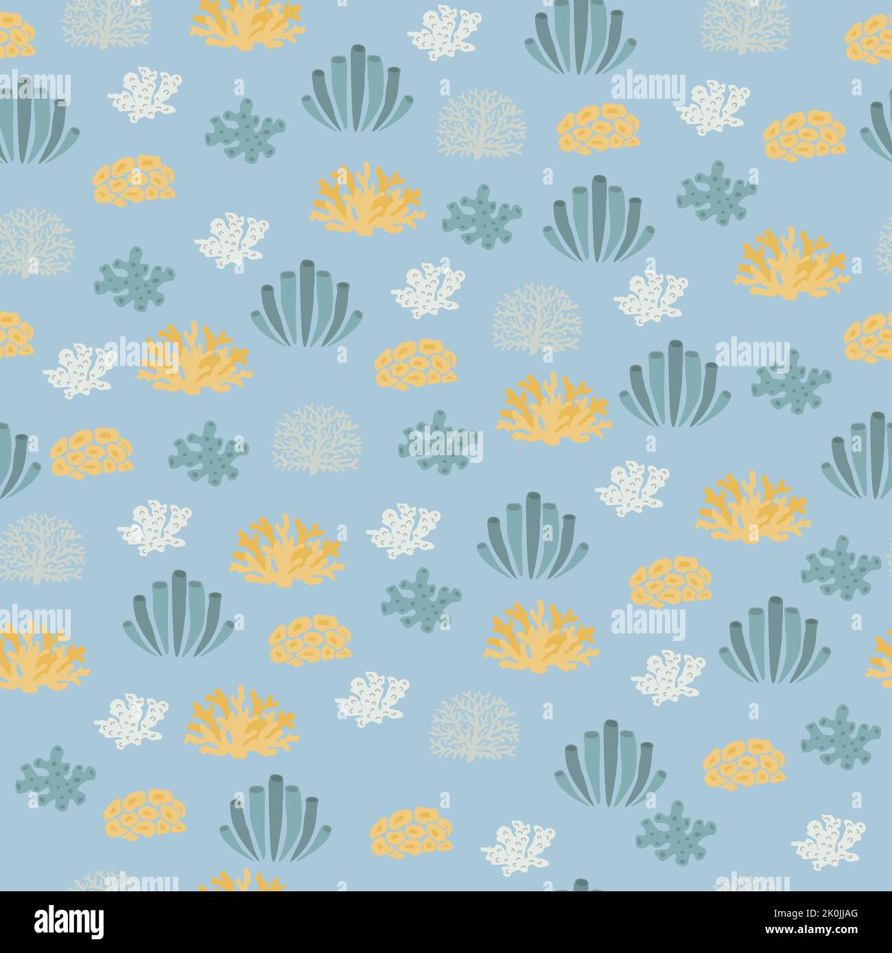 Vector seamless pattern with algae, corals.Underwater cartoon creatures ...