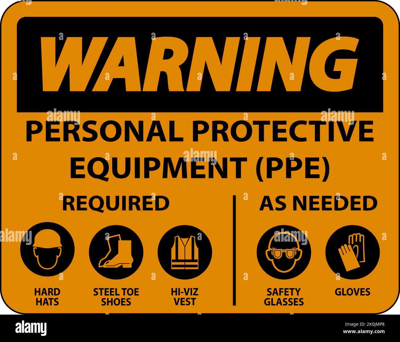 Warning PPE Required As Needed Sign On White Background Stock Vector ...