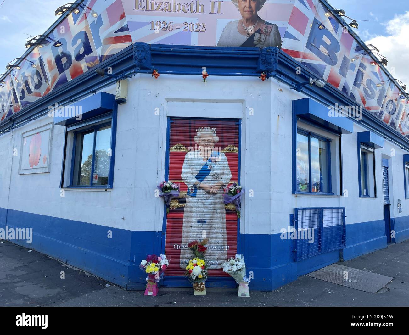 A mural of the late monarch on the shutters of The Bristol Bar in