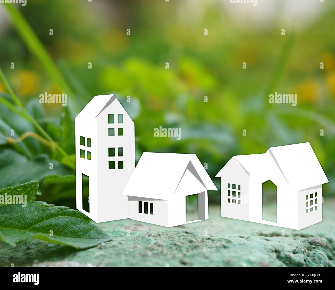 Eco friendly building architecture concept stock image green background Stock Photo