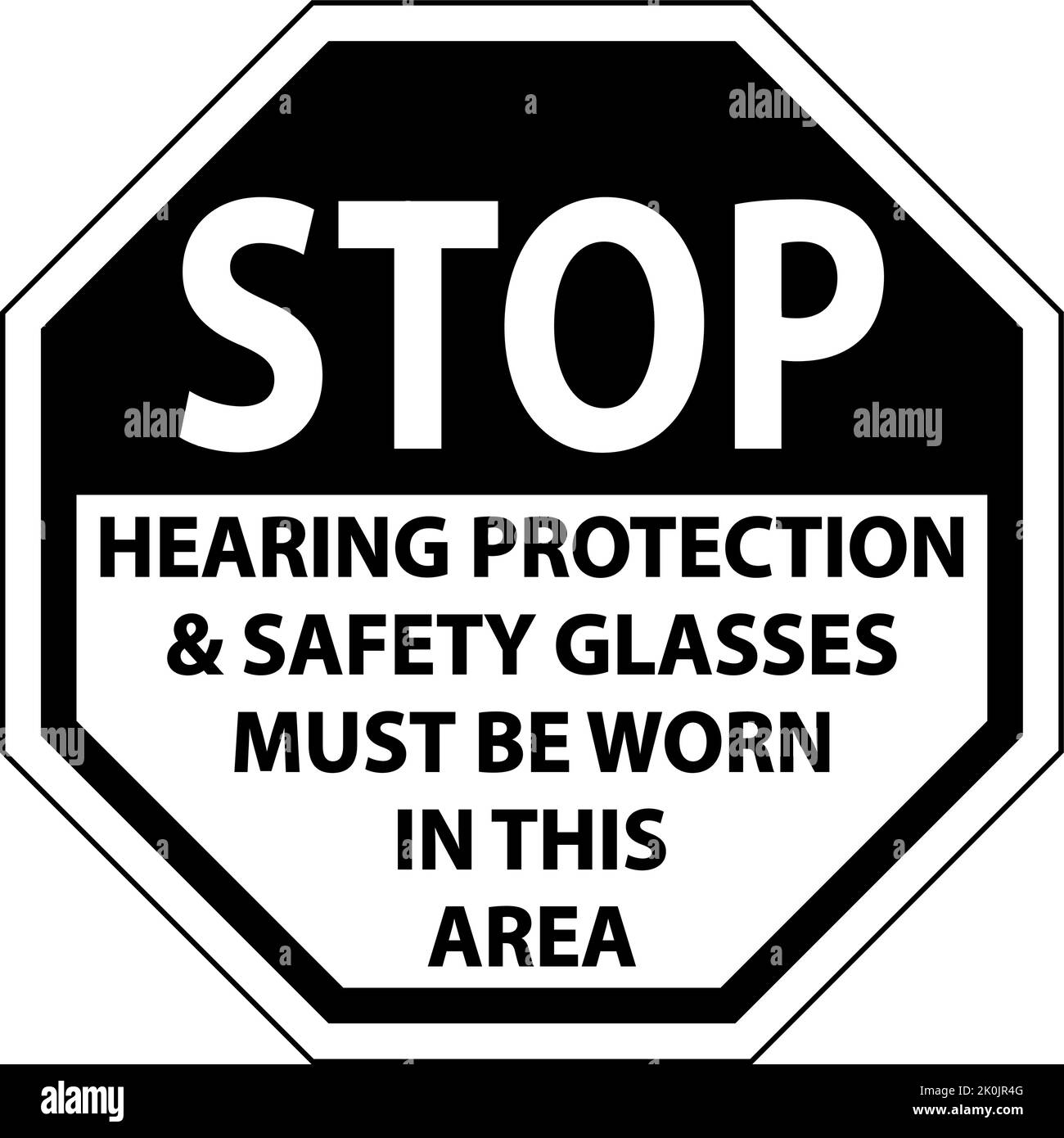Hearing Protection and Safety Glasses Sign On White Background Stock