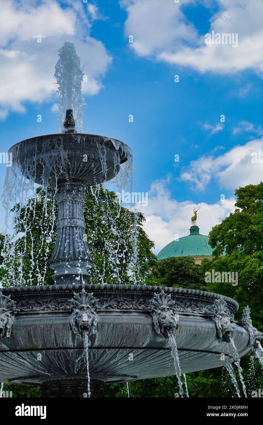 Picture shows a selective view of a fountain in the palace gardens in ...