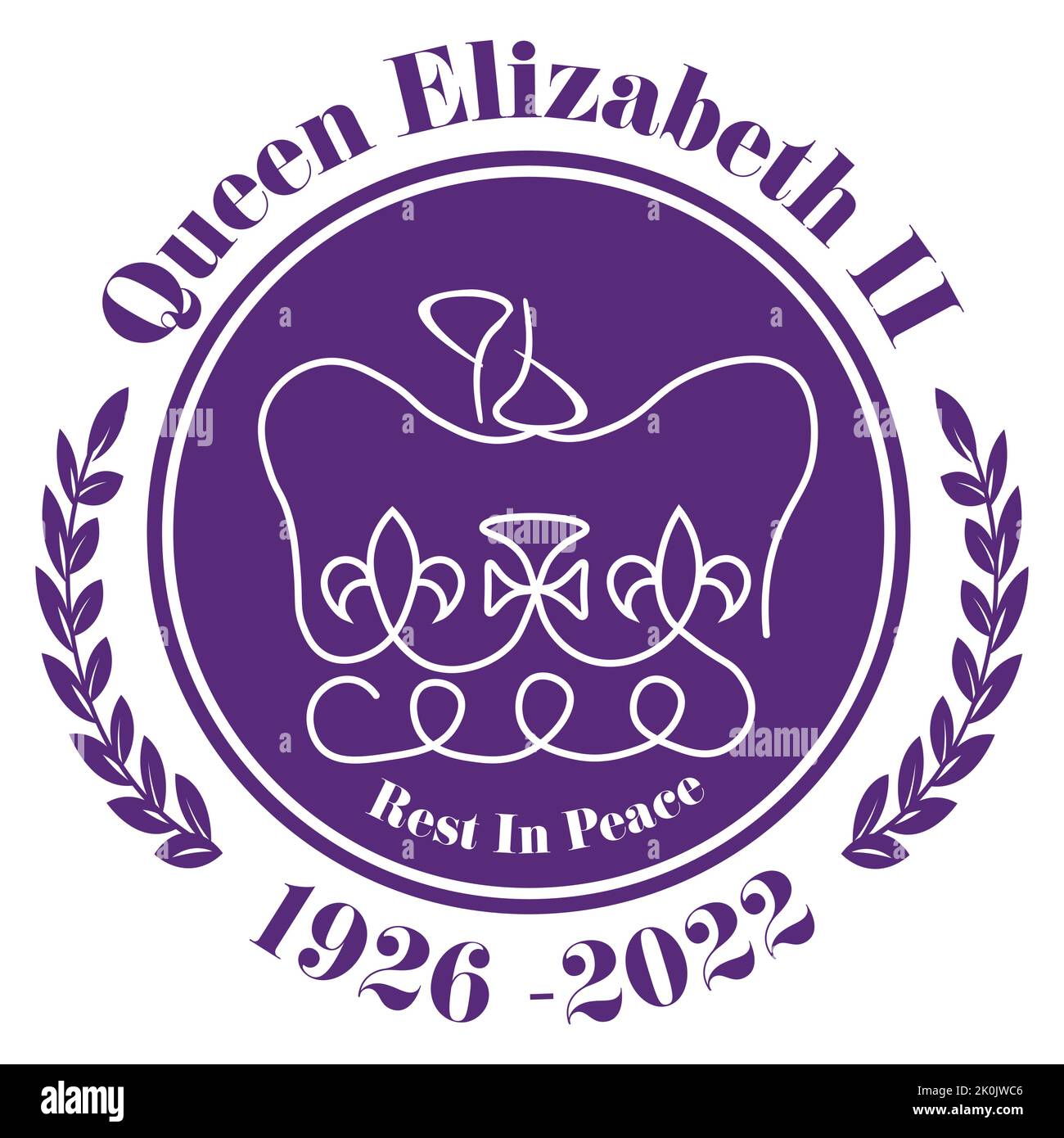 The Queens Death 2022 - Her Majesty The Queen dies aged 96 The British Monarch has served her country for 70 years. Stock Vector