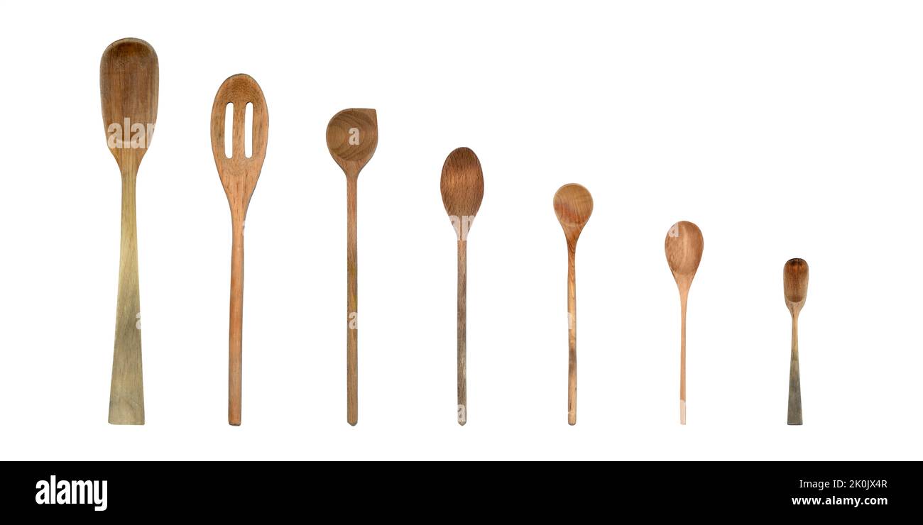 Topview of Set Cooking Wooden Utensils on White Background Stock Photo ...