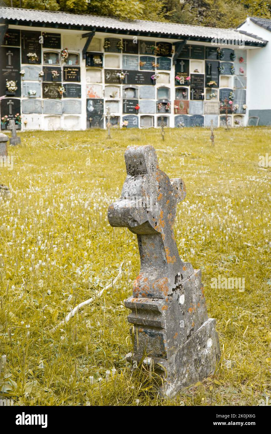 A tombstone in a cemetery in Spain. Cemetery on the day of the dead Stock Photo