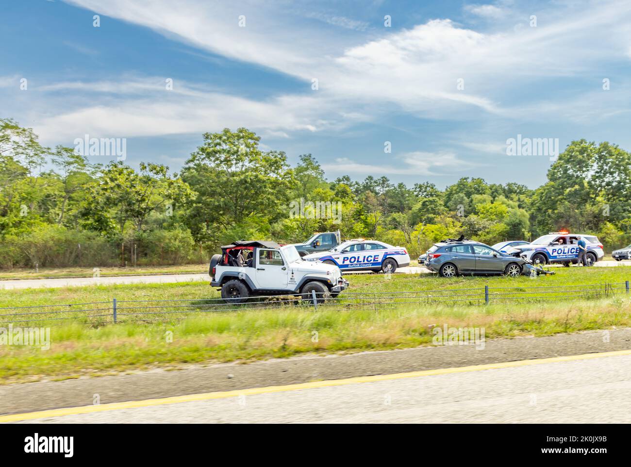 Vehicle accident on the Long Island Expressway Stock Photo