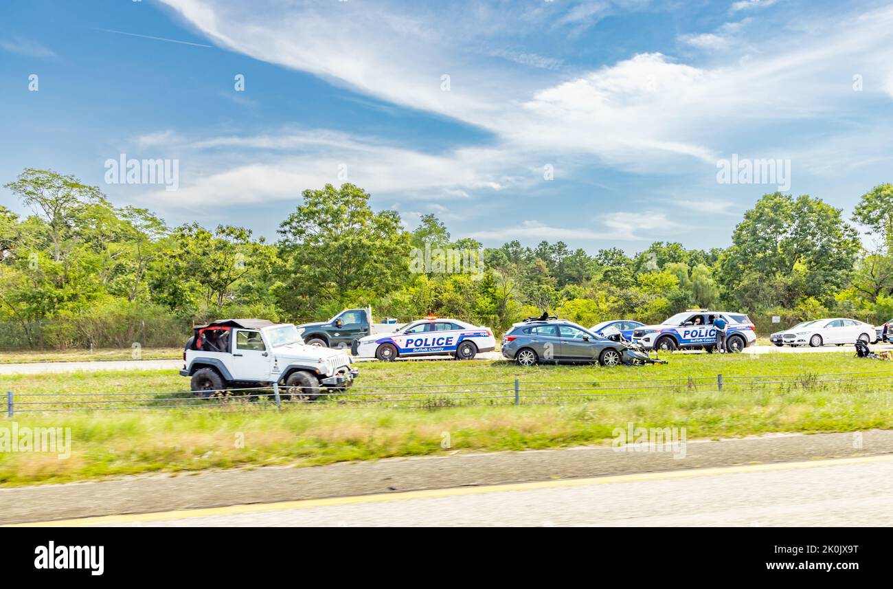 Vehicle accident on the Long Island Expressway Stock Photo
