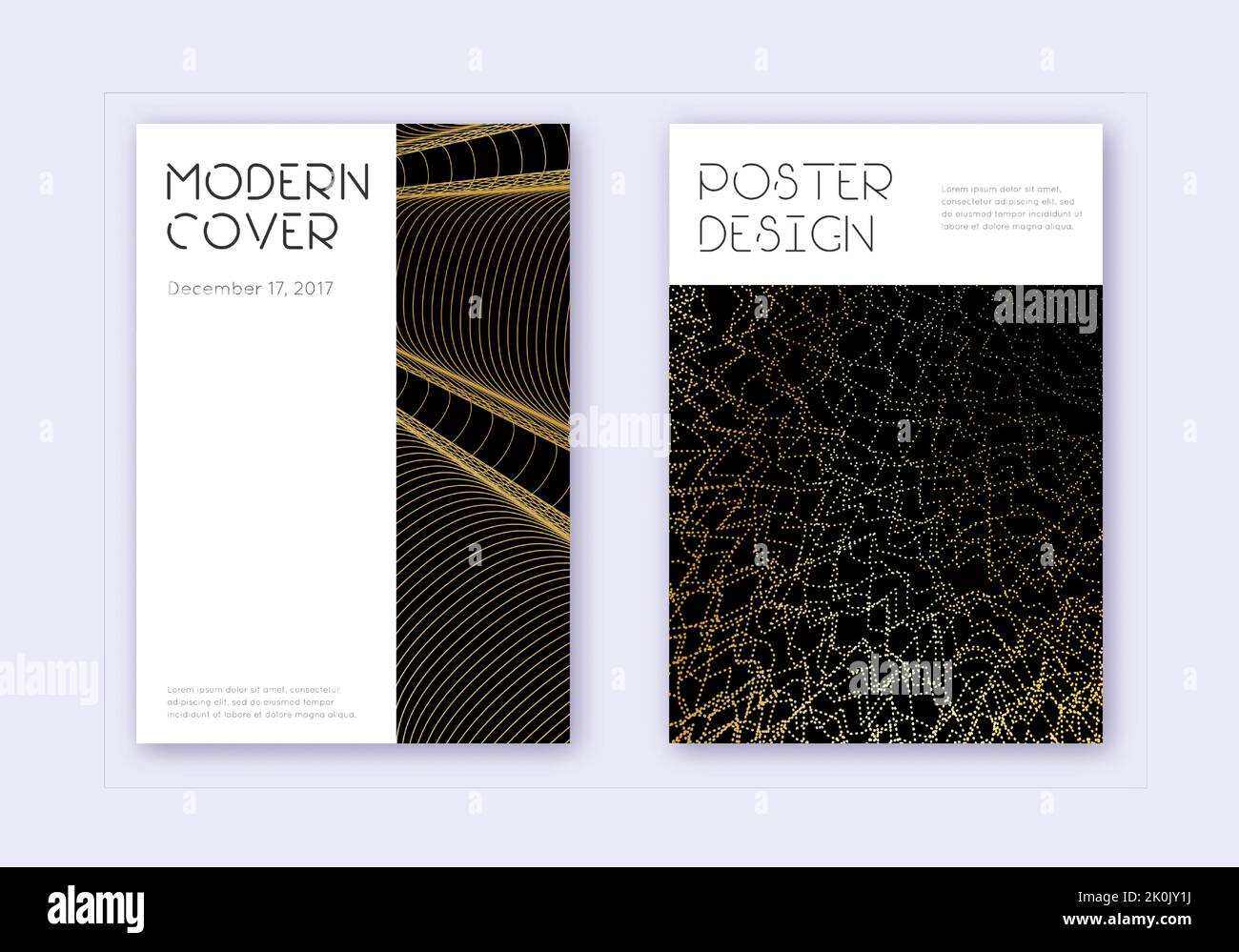 Minimal cover design template set. Gold abstract lines on black ...