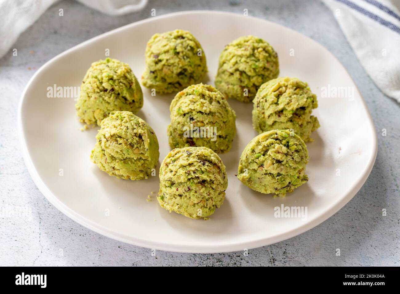 Pistachio cookies. Delicious pistachio cookies on gray background