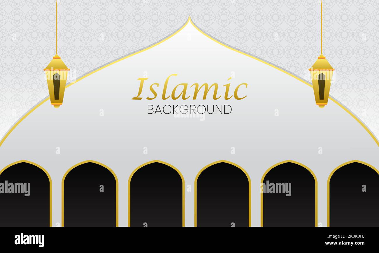Vector Islamci Form Beautiful white background with Islamic patterns, golden decorations in ...