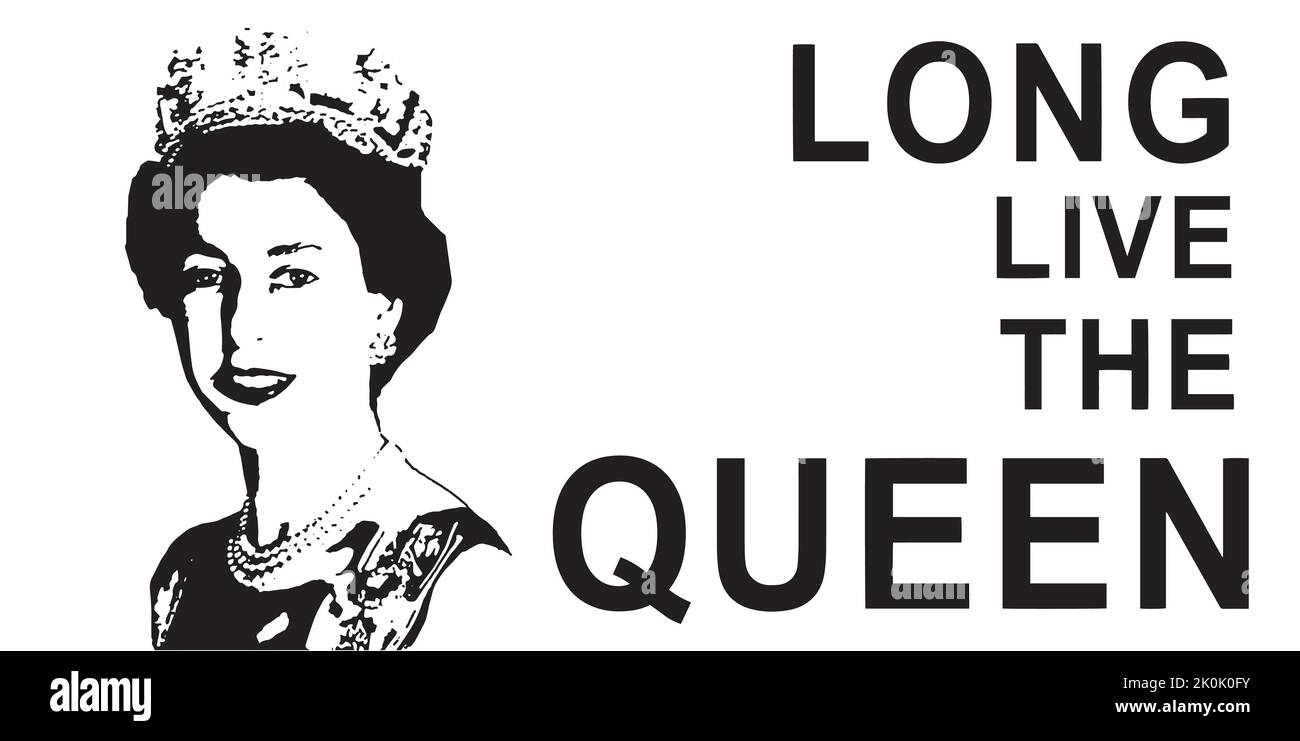 Queen Elizabeth II black and white Poster. Stock Vector