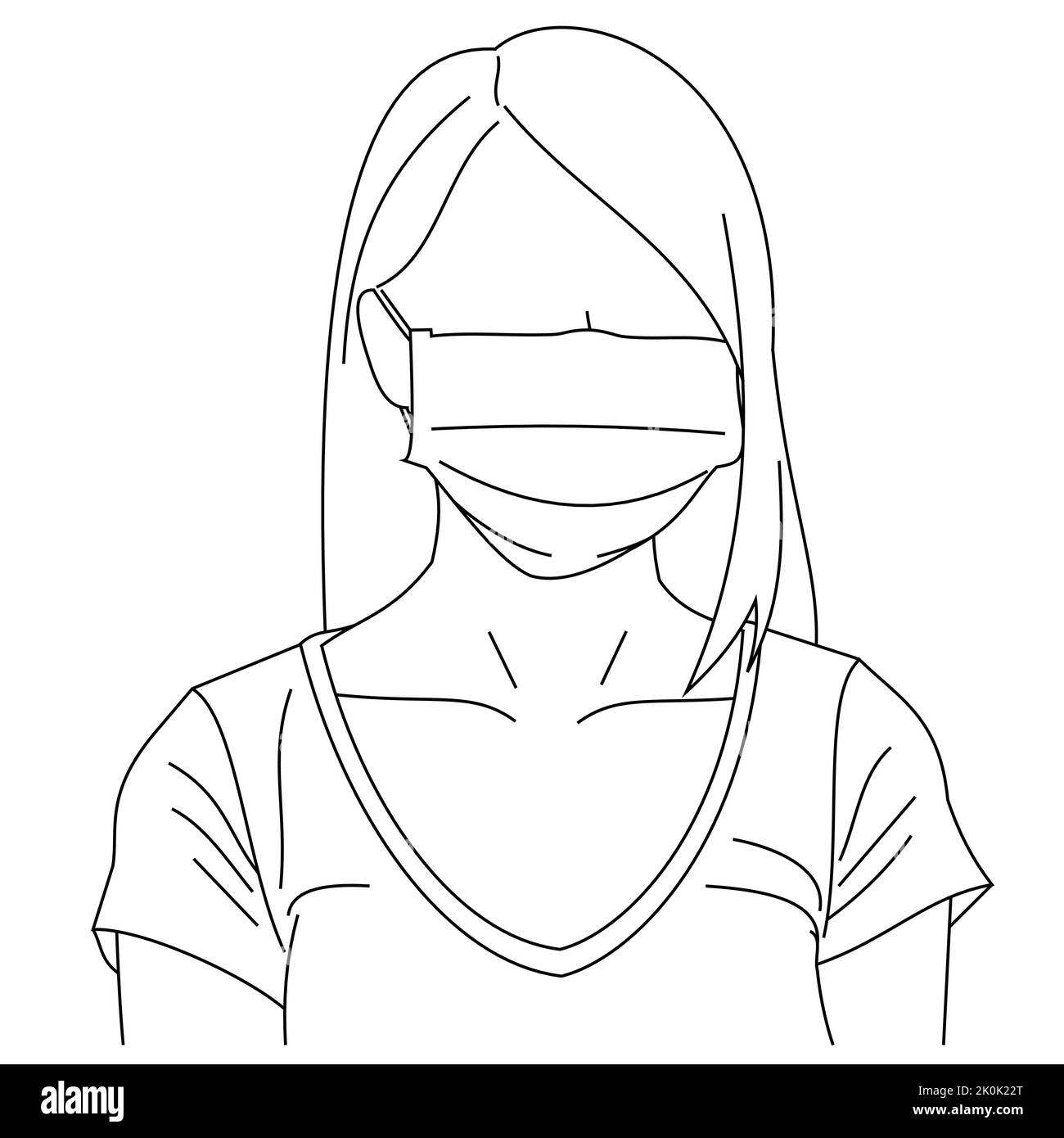 A vector of a woman figure wearing a face mask over a white background