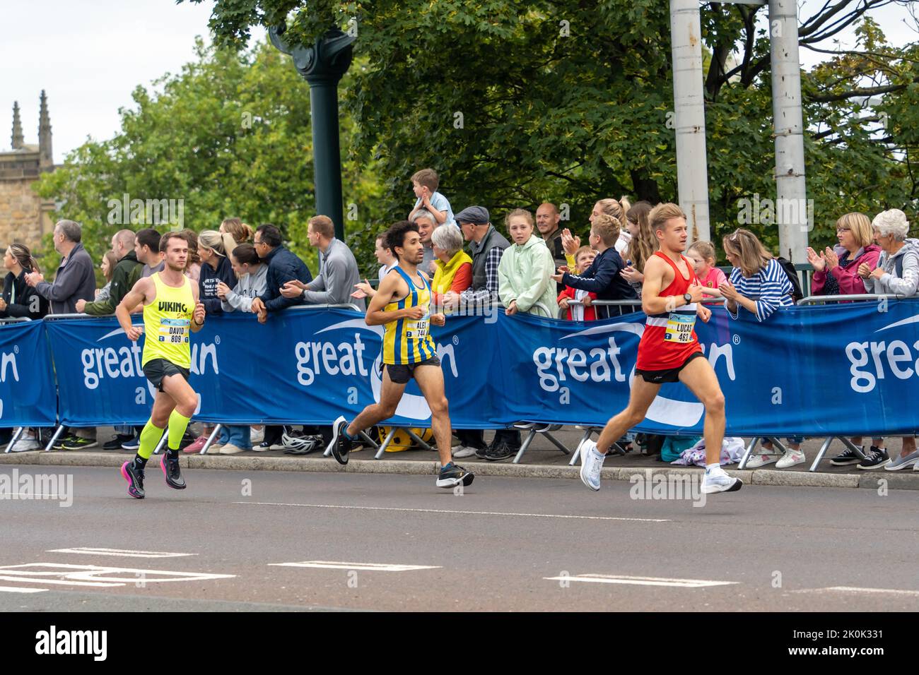 Competitors, Great North Run 2022 half marathon, in Gateshead, just after crossing over the Tyne Competitors, Great North Run 2022 half marathon, in Gateshead, just after crossing over the Tyne
