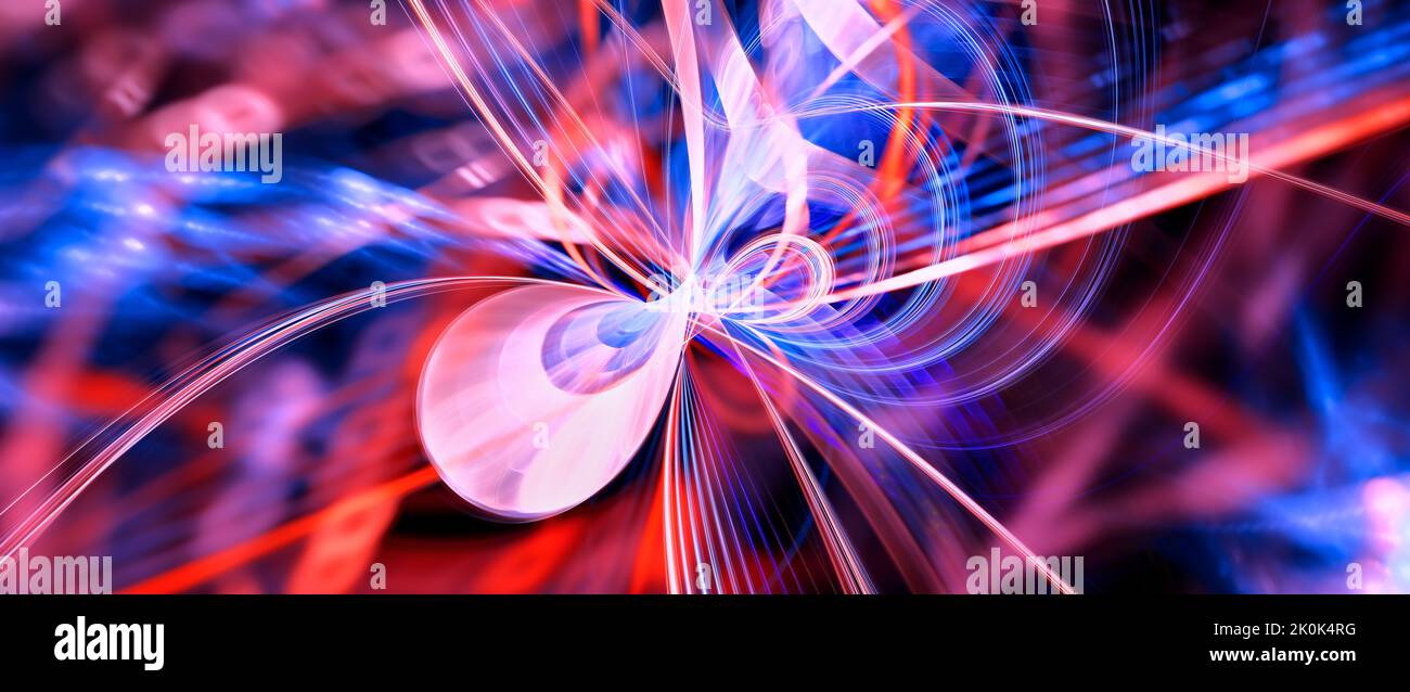 Vibrant glowing quantum mechanics, computer generated abstract widescreen background, 3D rendering Stock Photo