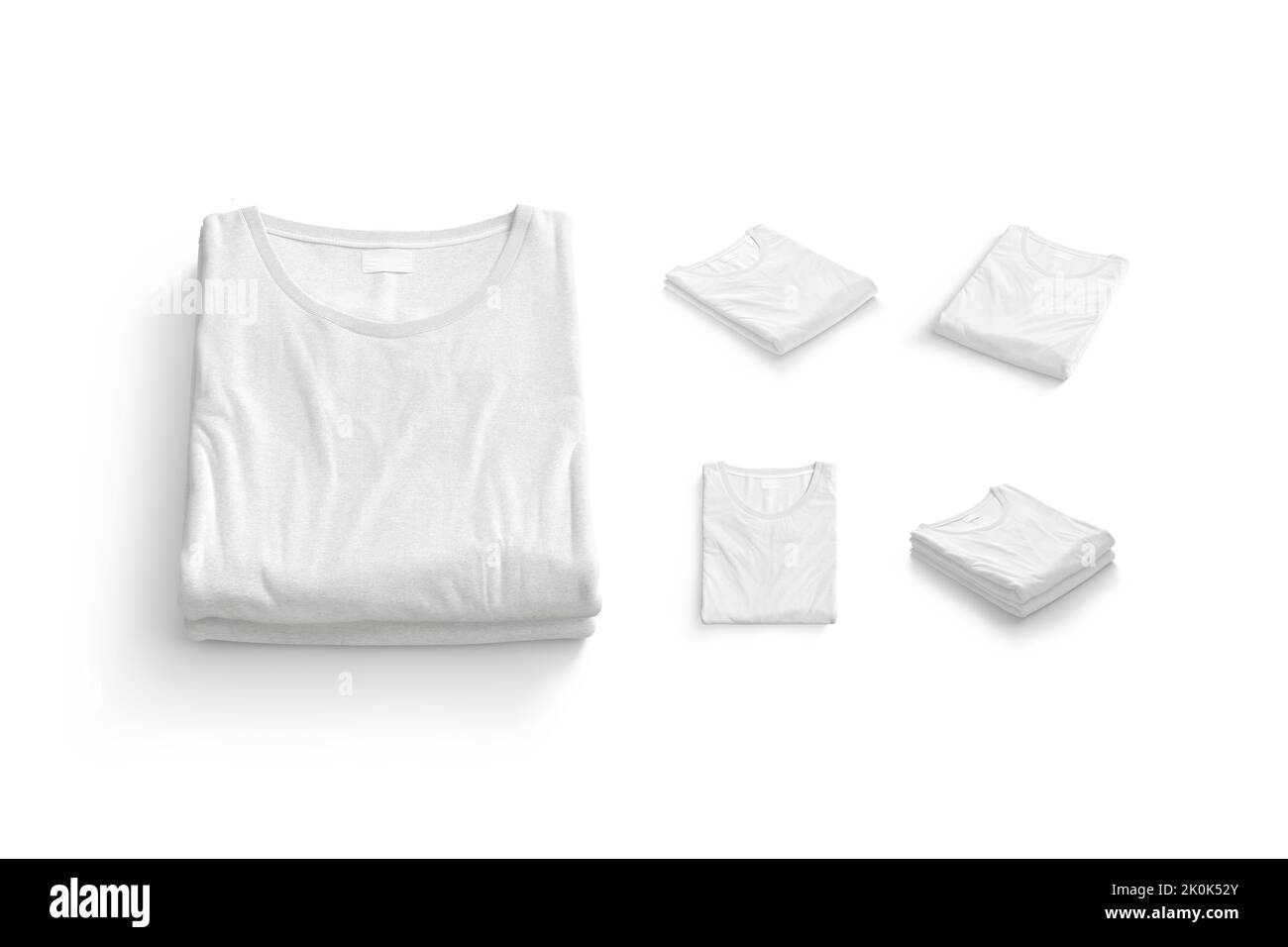 Blank white folded square t-shirt mock up, different views Stock Photo