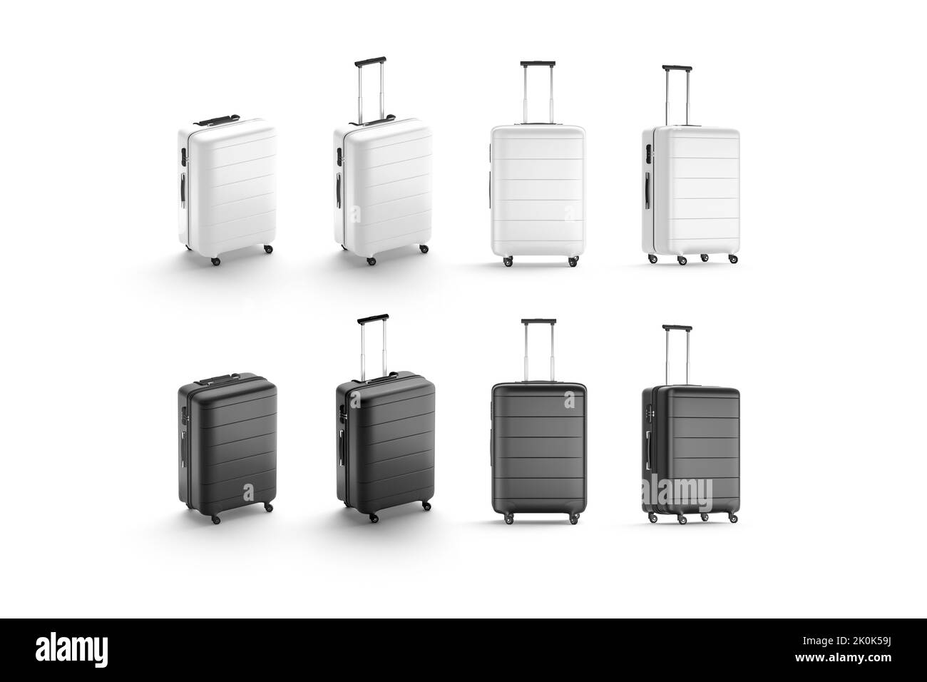 Blank black and white suitcase mockup stand, different views Stock Photo