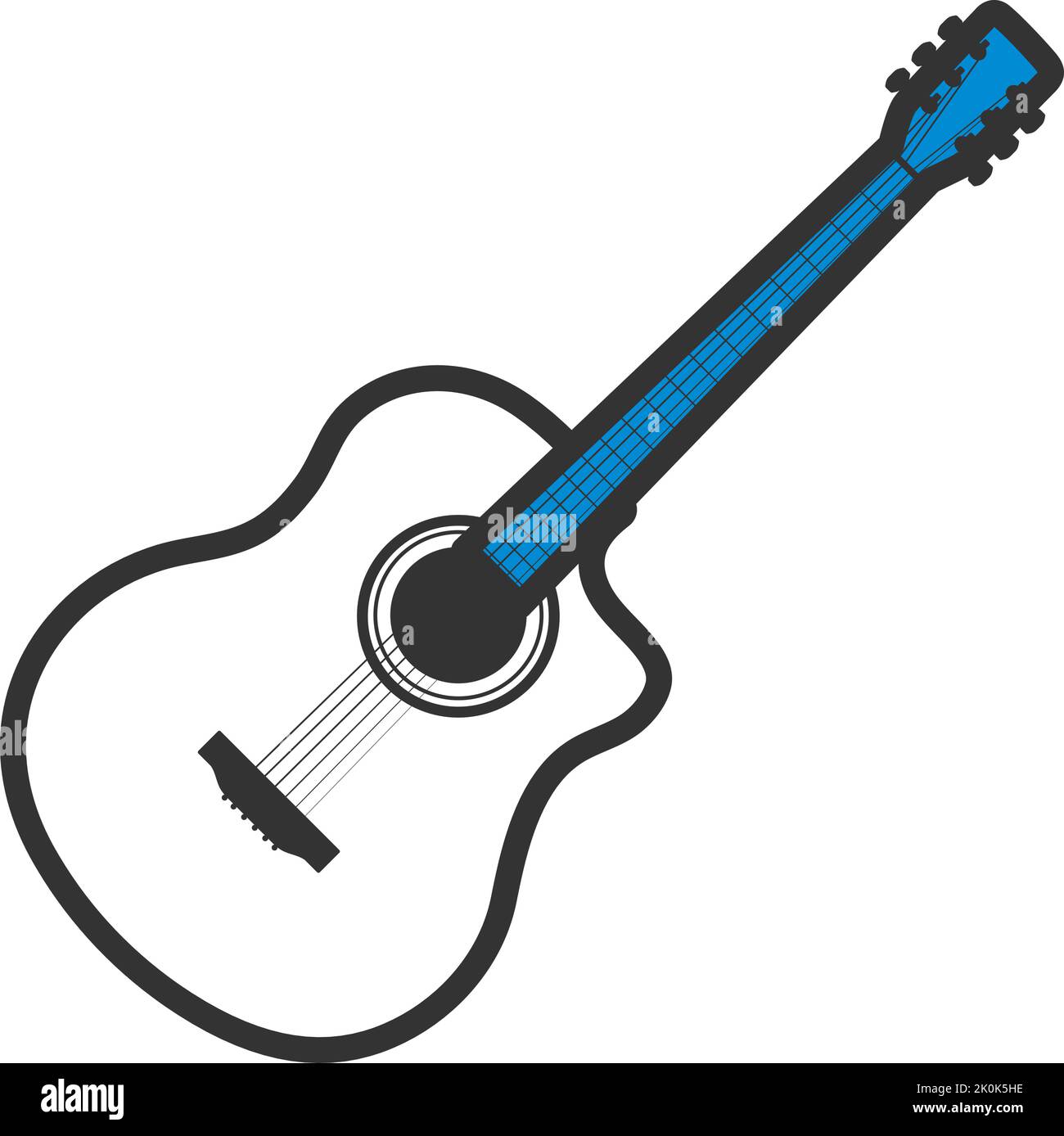 Acoustic guitar icon editable bold outline with color fill design
