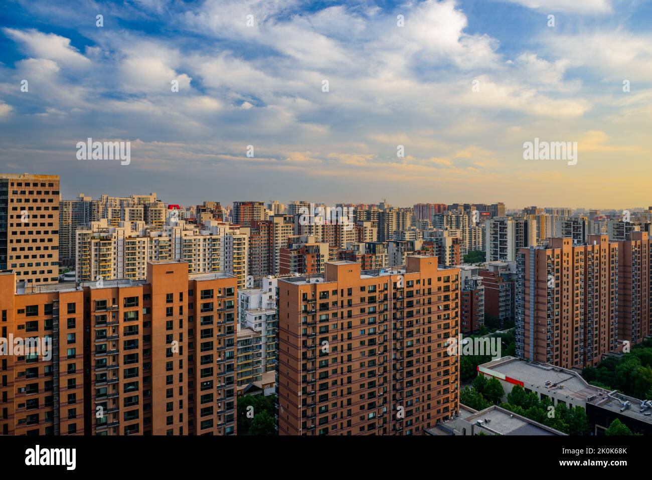 Beijing, China apartment block skyline at dusk. Stock Photo