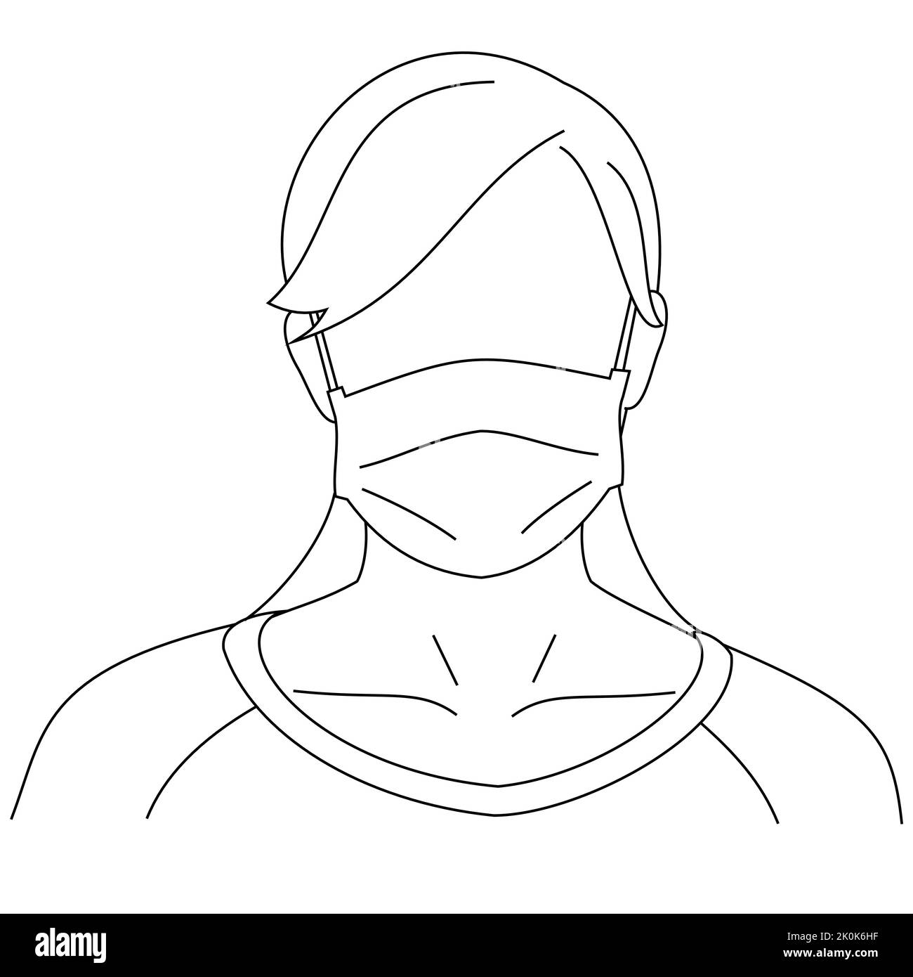 A vector of a woman figure wearing a face mask over a white background