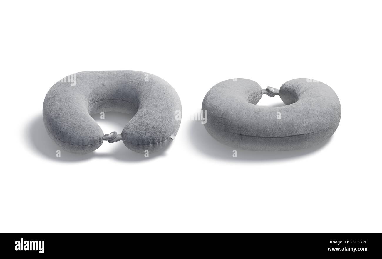 Blank gray travel pillow mock up, front and back view Stock Photo