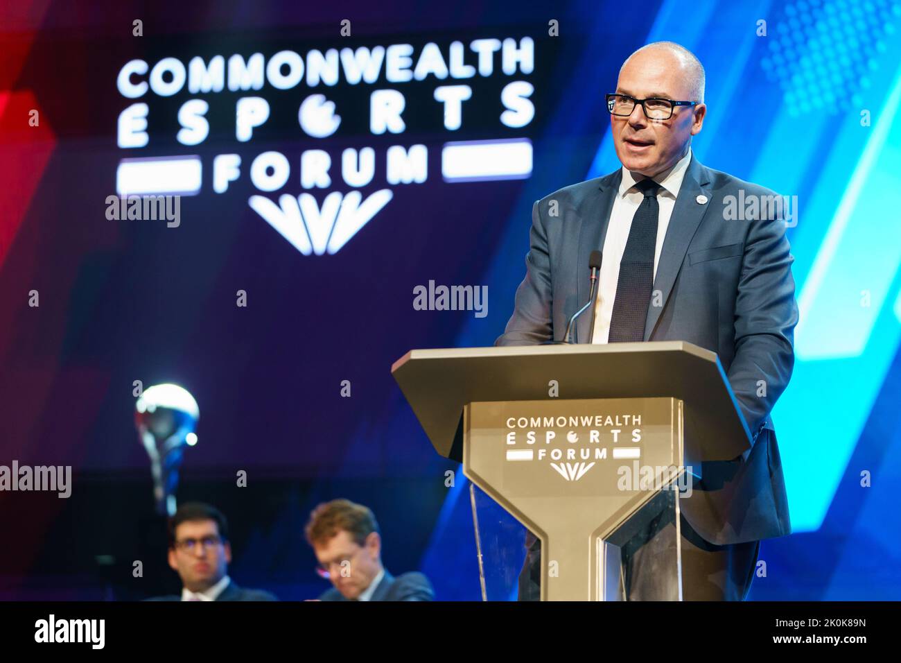 Matt Hammond, Chair of West Midlands Growth Company gives a speech at The Forum during the Commonwealth Esports Championships at the Birmingham ICC, U Stock Photo