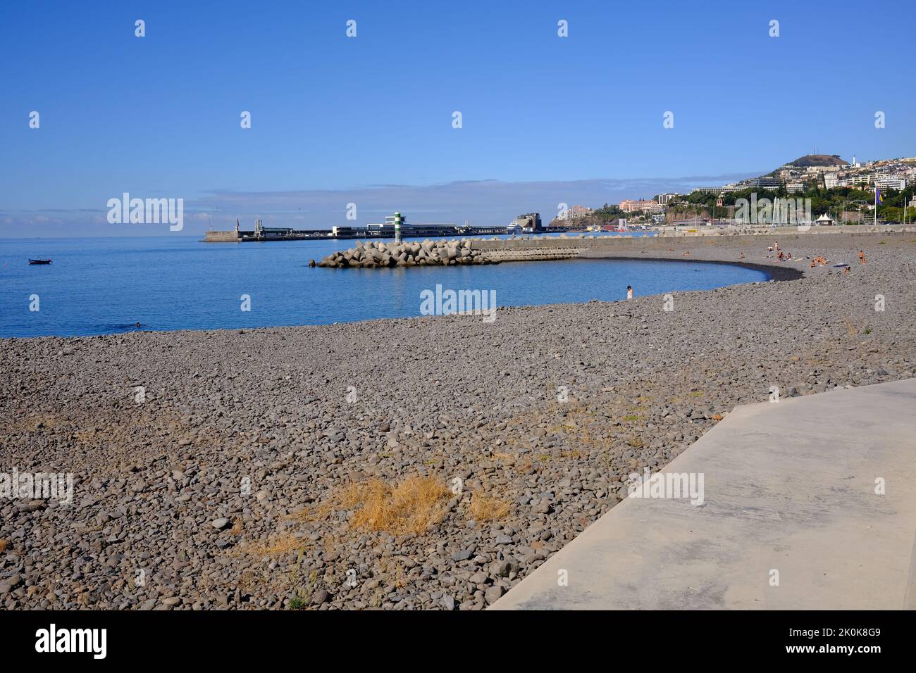 Funchal sea front, stoney beach, Madeira, Portugal. Stock Photo