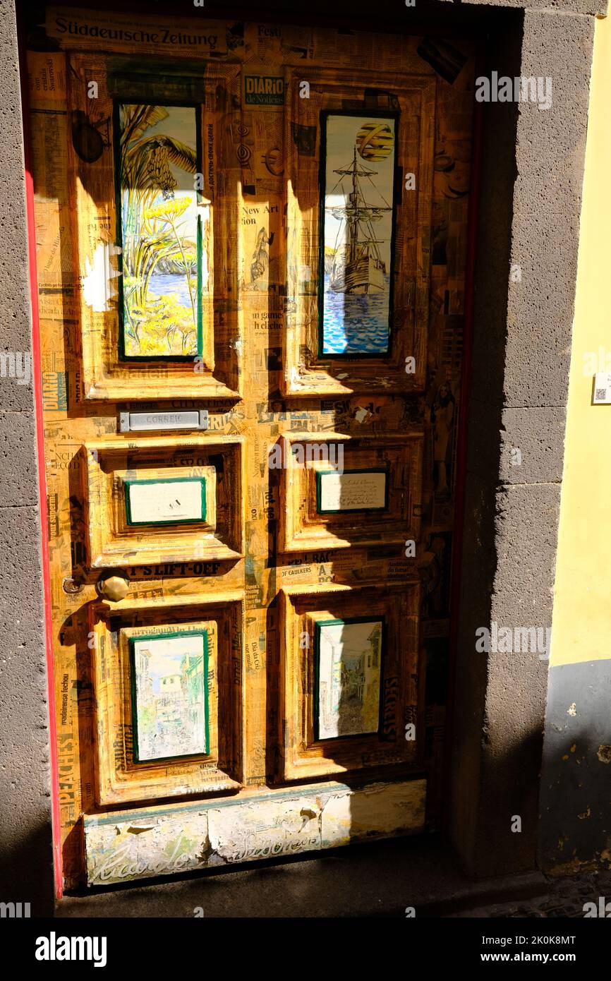 Funchal, Rua da Santa Maria, door paintings, Portugal Stock Photo