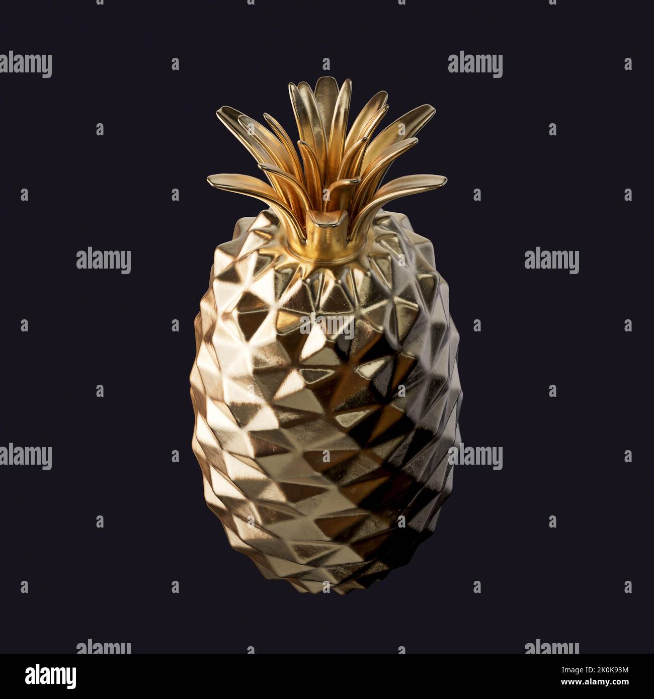 A single pineapple made from solid gold on an isolated background - 3D render Stock Photo