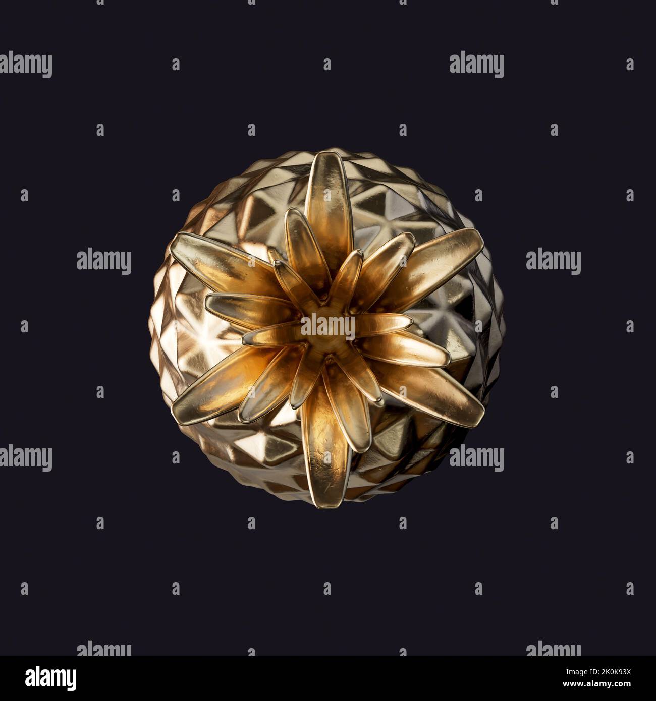 A single pineapple made from solid gold on an isolated background - 3D render Stock Photo