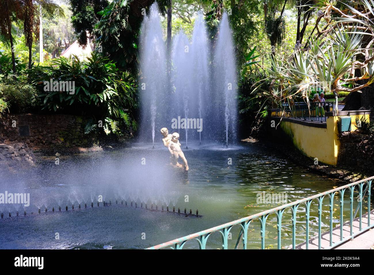 Fountain and statue, Jardim Municipal, City Gardens, Funchal Madeira, Portugal Stock Photo